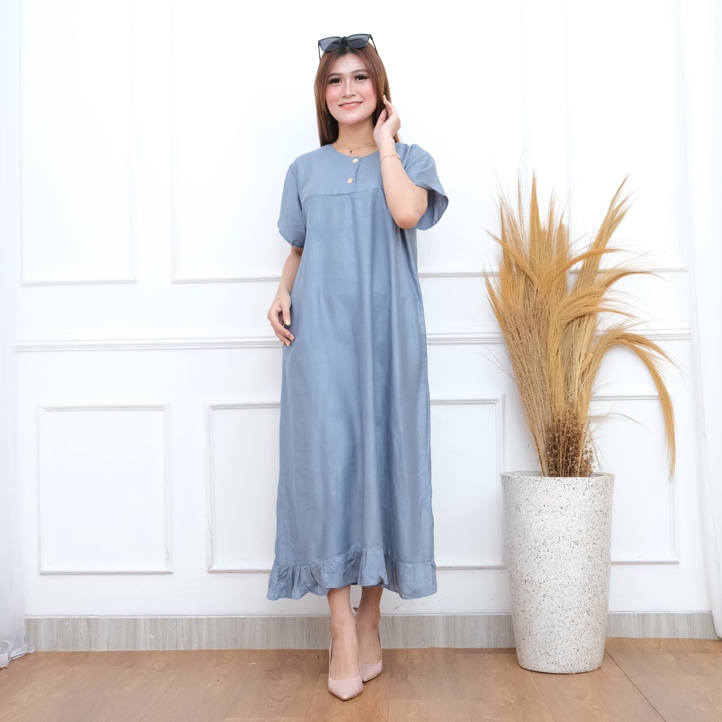 Daster Ruffle Panjang Busui Viral Kekinian Polos