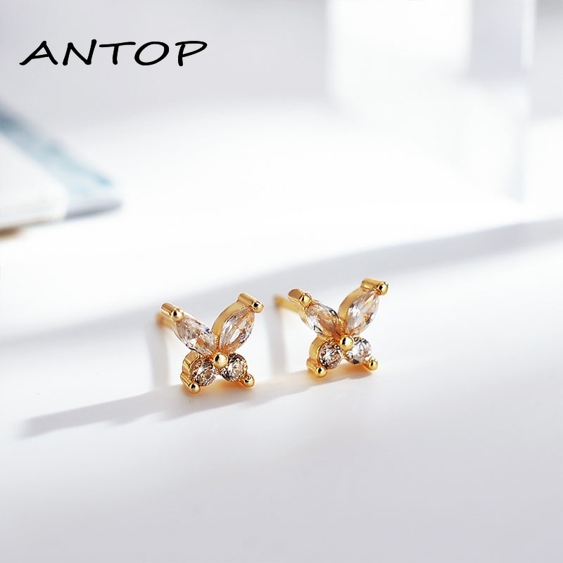 Korea Fashion Micro-Inlaid Zircon Kupu-kupu Anting-Anting Emas Sederhana Temperamen Anting Aksesoris Wanita ANTOP