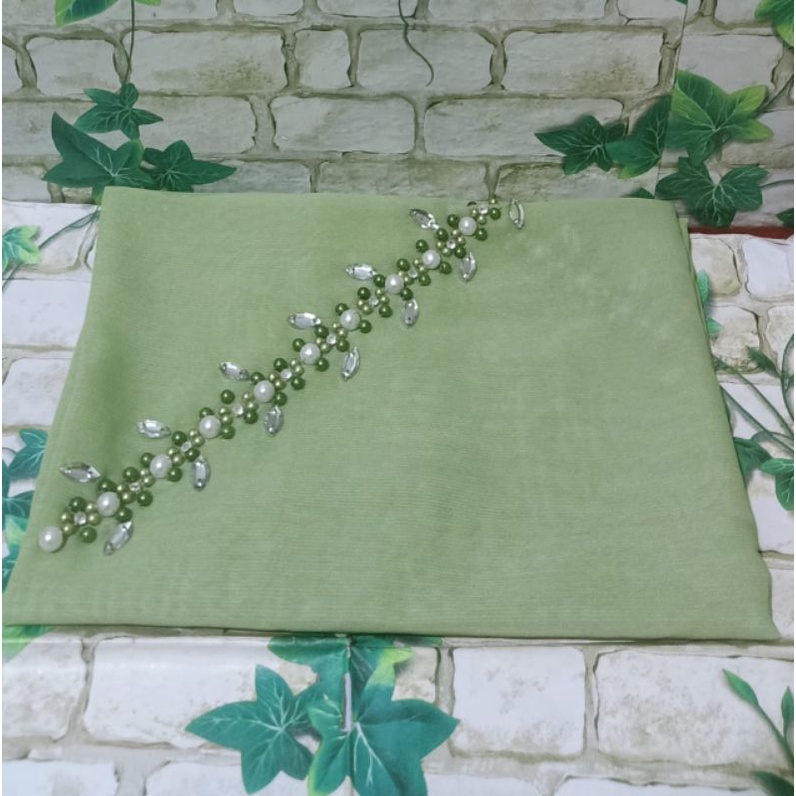 SEGIEMPAT PAYET BANDO BELLA/HIJAB BANDO MUTIARA/KERUDUNG PAYET BELLA SQUERE-Hijau mint