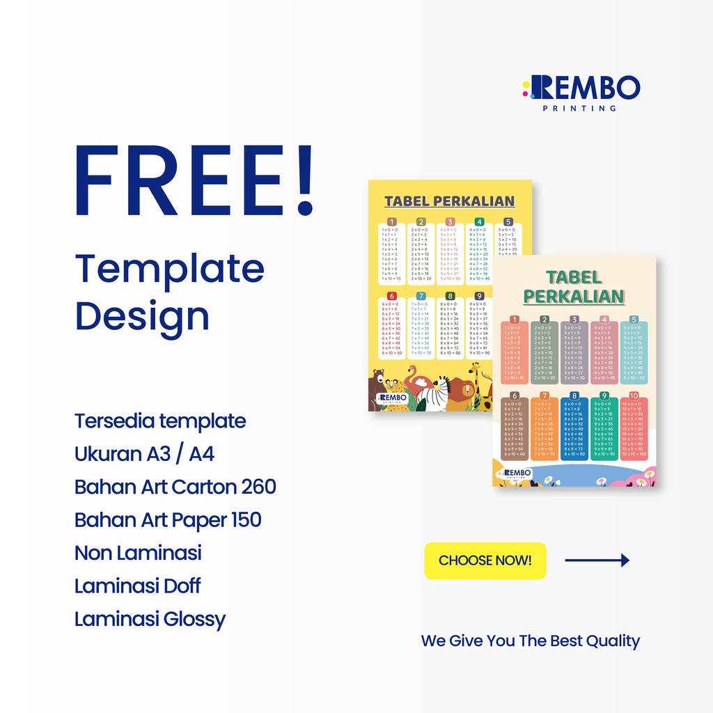 POSTER PERKALIAN MATEMATIKA 1-10 EDUKASI ANAK LUCU UNIK DAN MUDAH DIPAHAMI - REMBO PRINTING