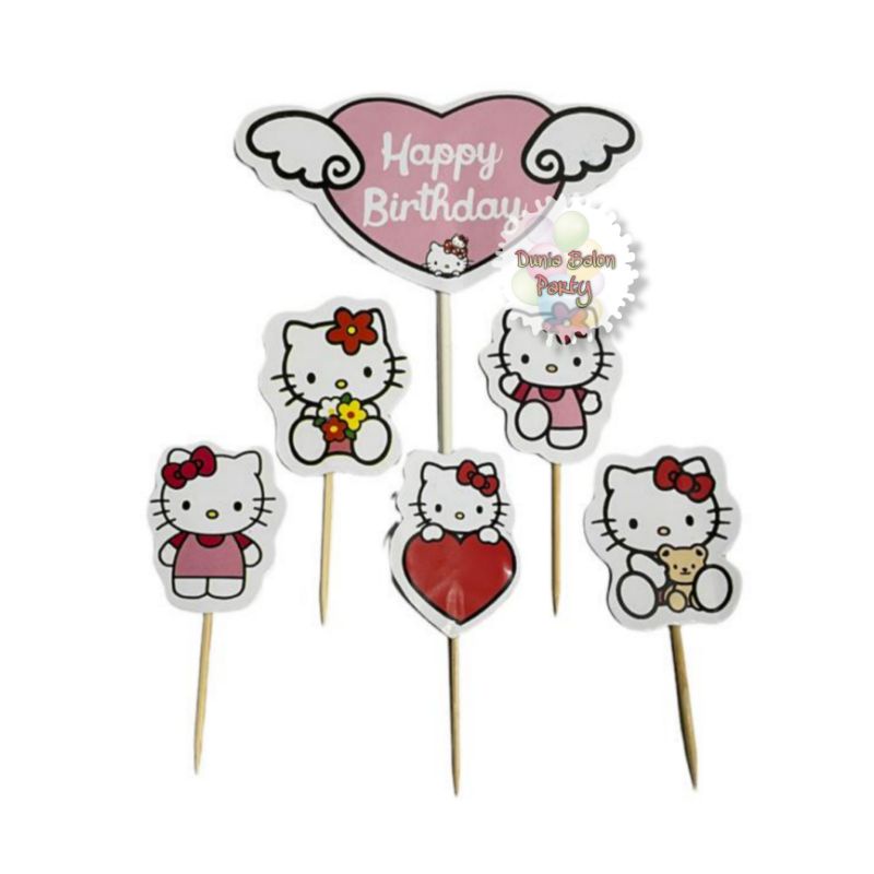 Cake Topper Happy Birthday / Cake Topper Hello Kitty / Hiasan Kue HK