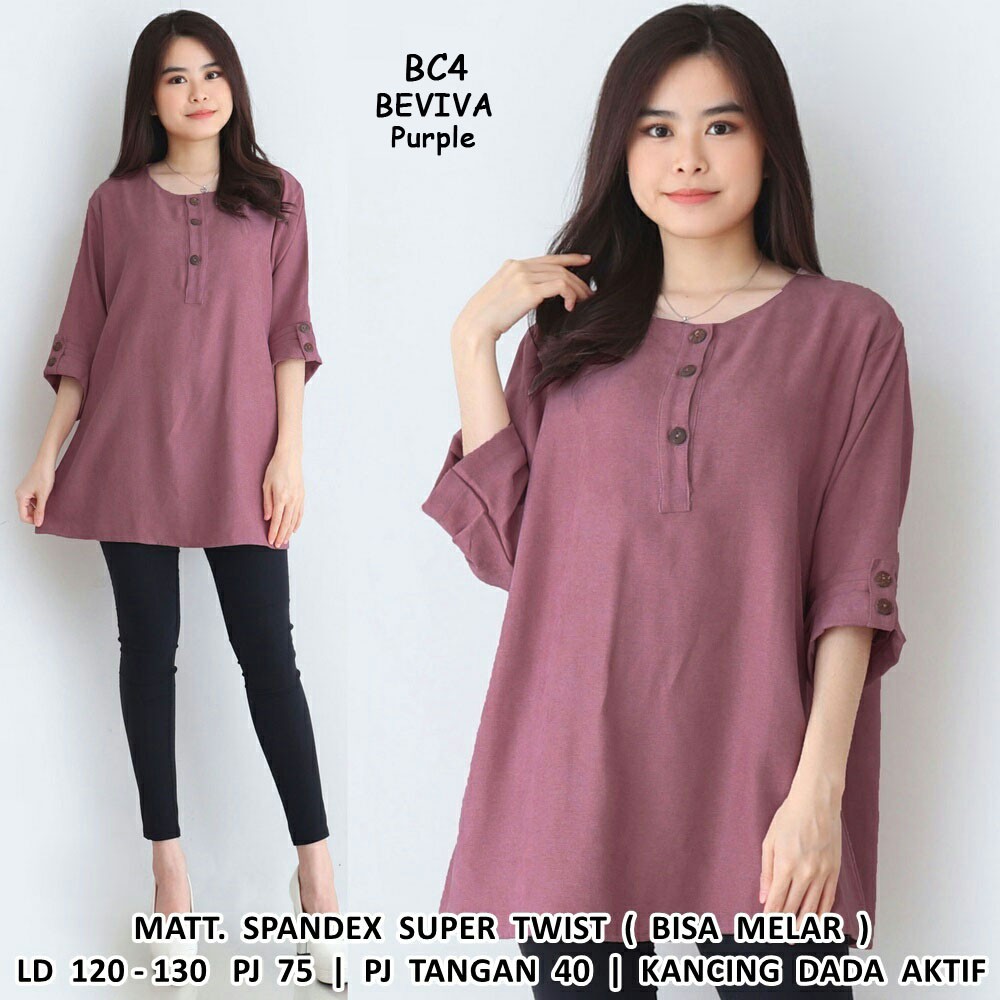 BIGCLO - (COD) LD 120cm Blouse Jumbo Wanita BC4 Baju Atasan Bigsize Lengan Panjang-Beviva (Purple)