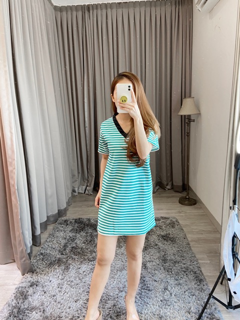 Dress casual wanita / dress salur / mini dress / babol salur tosca