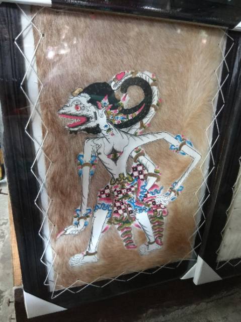 TERMURAH! LUKISAN WAYANG KULIT HANOMAN UKURAN 70 x 50 cm BAHAN KULIT KAMBING ASLI - DEKORASI RUMAH