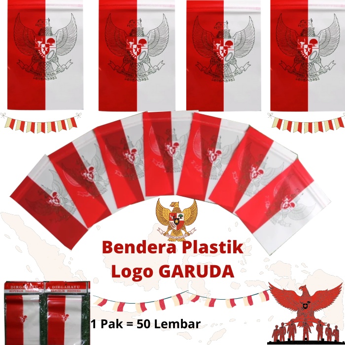 Bendera Plastik Merah Putih Bendera Plastik Indonesia Hiasan Dirgahayu RI 17an Agustusan - Bendera Plastik Premium Logo Burung Garuda