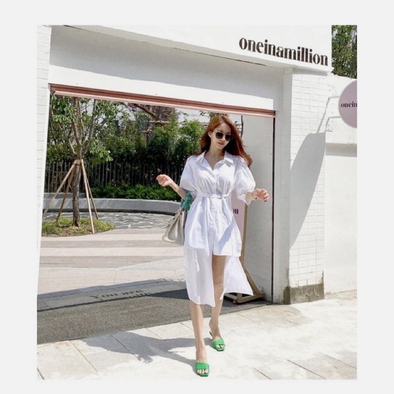 Genyta Slit Dress Korean kemeja dress white dress pesta vintage formal