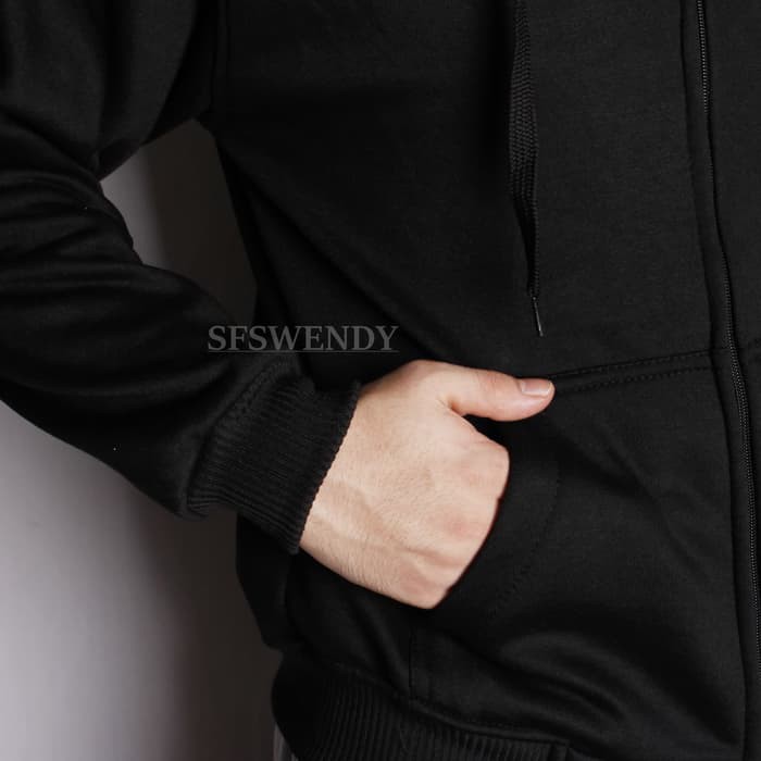 Jaket Hoodie Zipper pria Full black Hitam Polos BIG SIZE XXL - XXXL