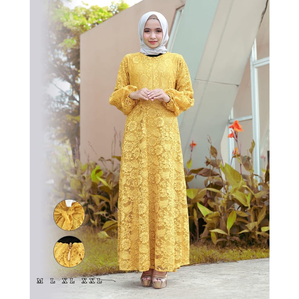 Aldine gamis brukat tule//gamis pesta modern//gamis wanita //fashion wanita terbaru