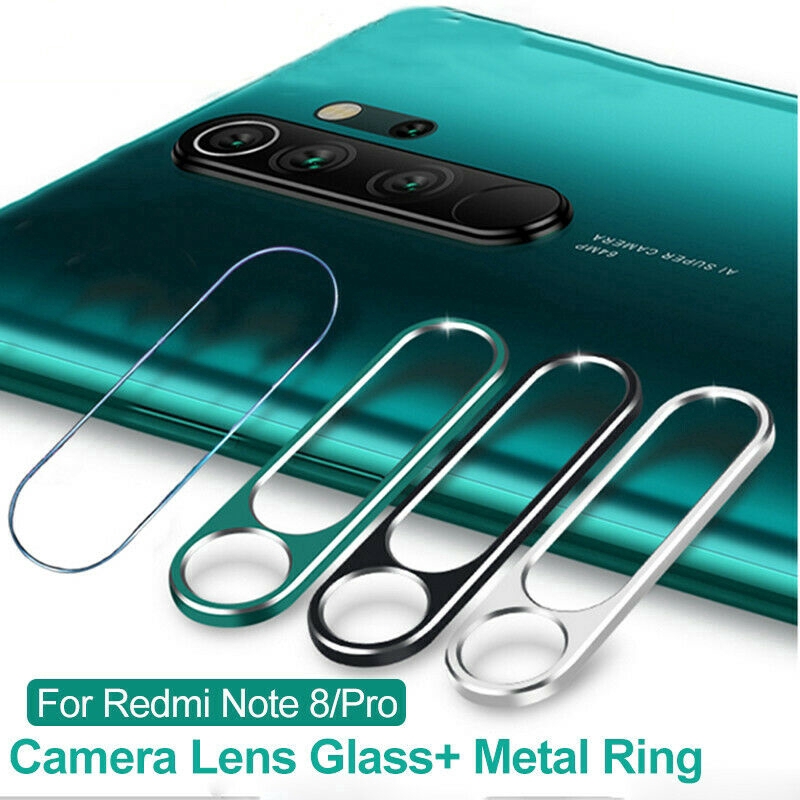 For Xiaomi Mi Redmi Note 8 Pro Camera Lens Metal Ring Protector+Tempered Glass