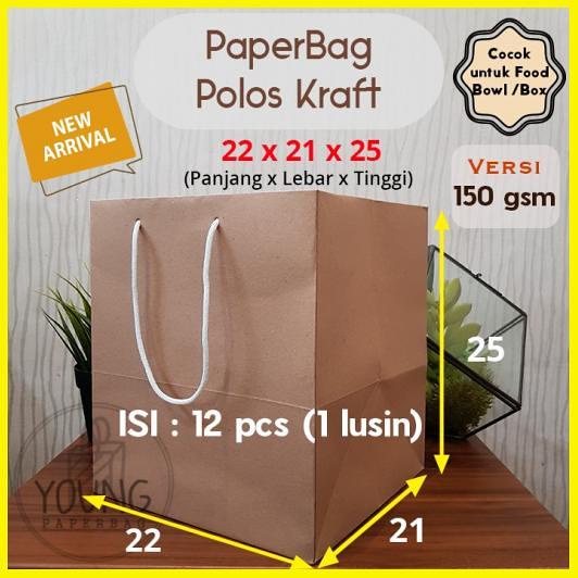 

(TERLARIS) Paper Bag Tas Kertas Paperbag Kraft Coklat Kotak Food Box Bowl 22 X 21