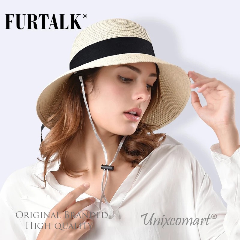 Furtalk SH020 Straw Hat Topi Pantai Rajut Panama Fedora Jerami