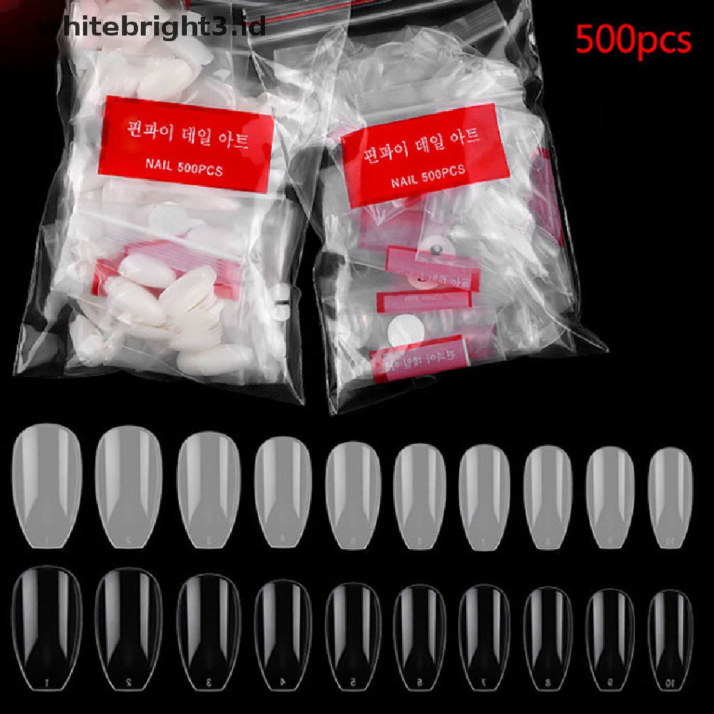 (whitebright3.id) 500pcs / Set Kuku Palsu Akrilik Gel UV Untuk Manicure / Nail Art DIY