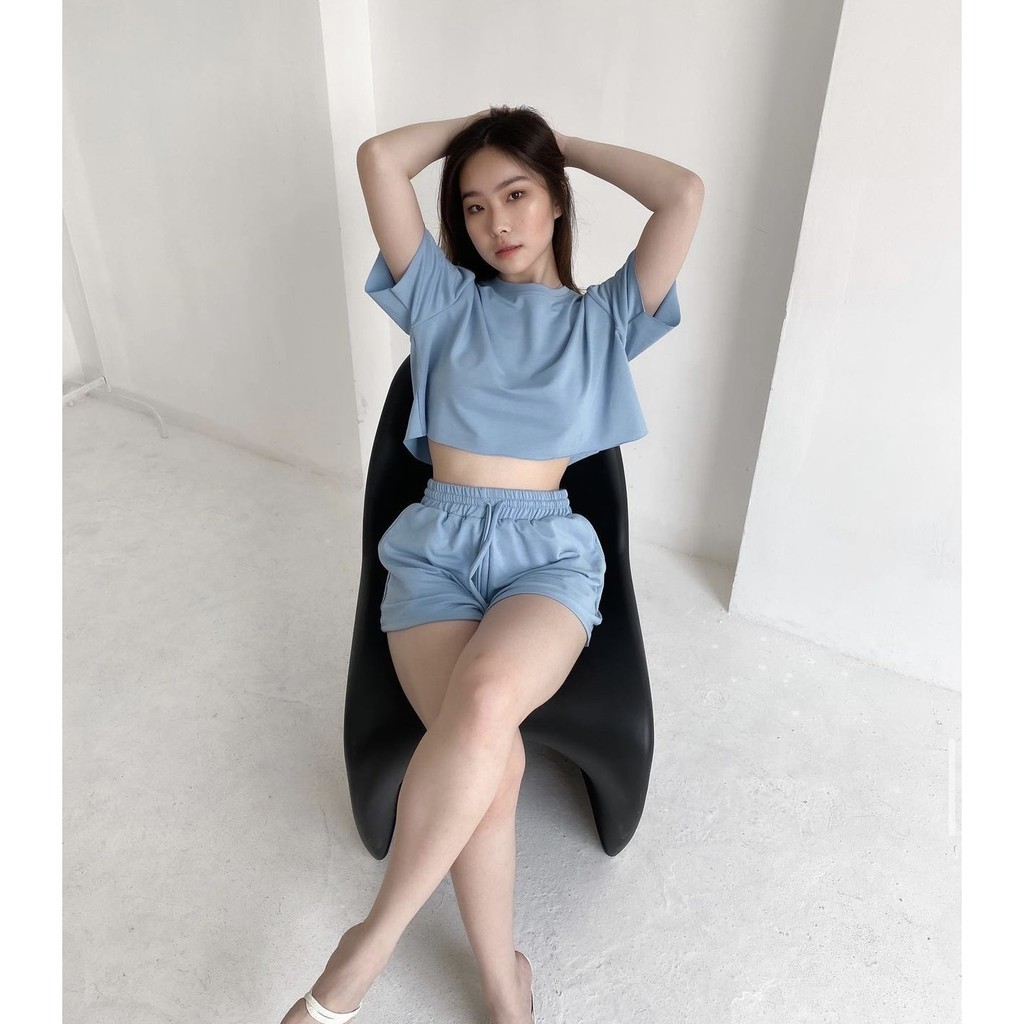 Baju Setelan Wanita Kekinian One set Korea Premium Crop Hana Fit S - XXL