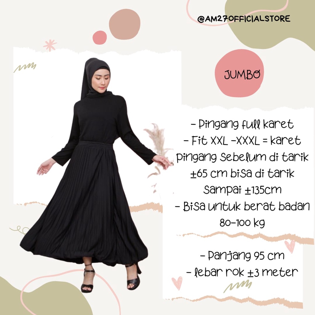 AM27 ROK PLISKET PREMIUM REMAJA DEWASA + JUMBO 110kg / ROK POLOS PAYUNG Pleated Skirt