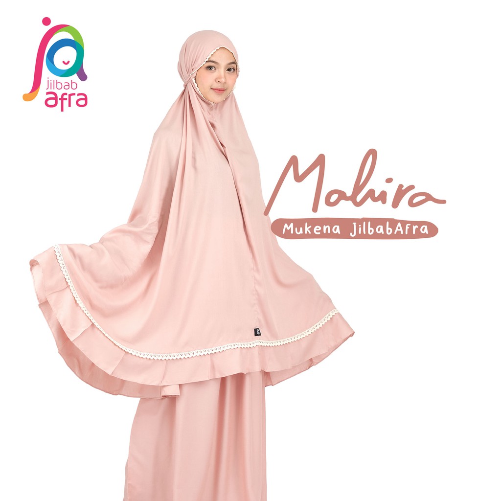 Mukena Polos Dewasa Merek Afra (Arfa) Mahira - Creamy Peach - Bahan Katun Rayon HQ