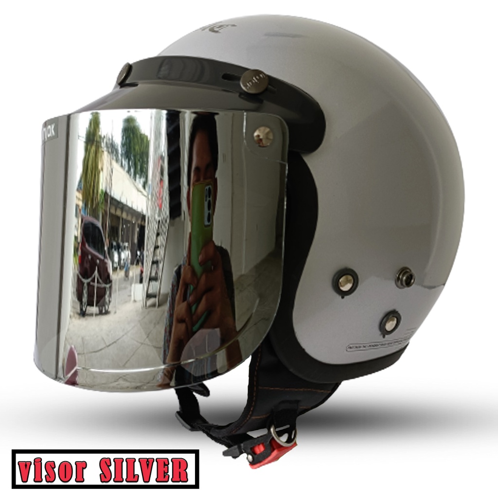 Helm Bogo Dewasa Full Leher Retro Classic SNI Kaca Datar Silver Kaca Datar Pelangi Untuk Pria Dan Wanita Dewasa Free Packing Dus COD