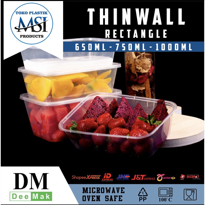 Thinwall/Food Container Rec 500ml-650ml-750ml-1000ml | Thinwall Persegi Panjang | Harga diatas adalah harga per Lbr (Wadah + Tutup) |