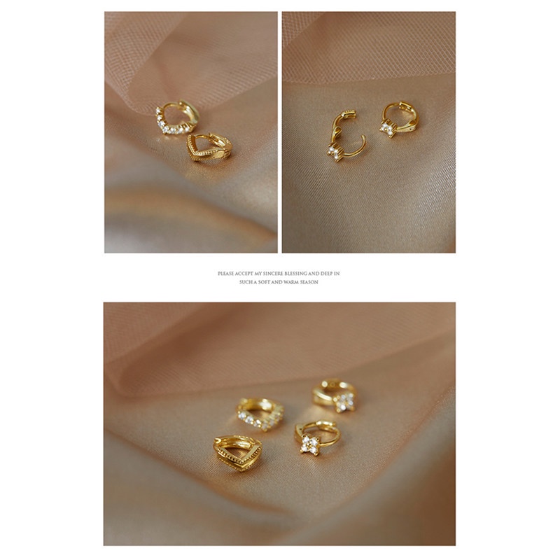 TK 1 Pair Gold-plated Mini Zircon Earrings Rhinestone Piercing Ear Clip Cubic Otic Cartilage Earring