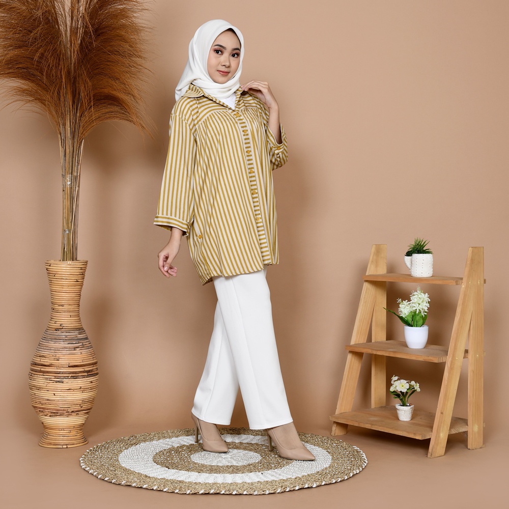 NHM Kemeja Wanita Jumbo, Baju Atasan Jumbo Motif Salur