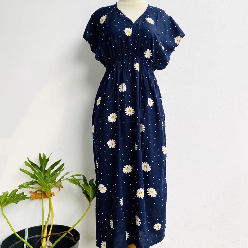 Daster Manohara Dress Manohara All Size Fit to XL Rayon Dress Bali Motif Tiedye Kopi Coffe Motif-Sun navy