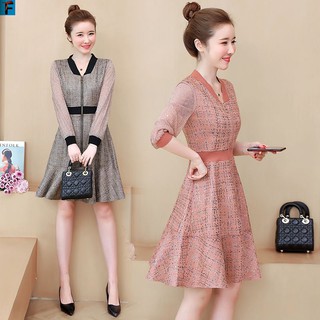 Dress Model  Longgar Sambungan Mesh Motif Print Bahan  Suede  