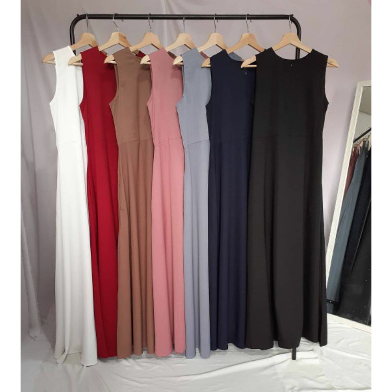 baju gamis wanita dress muslim terbaru (COD) gamis manset polos kain jersey yukensikutunginnerlekbo 