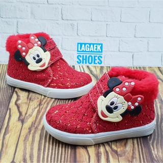  SEPATU  ANAK USIA  2 3 4  5 TAHUN  MERAH BULU KEREN MOTIF 