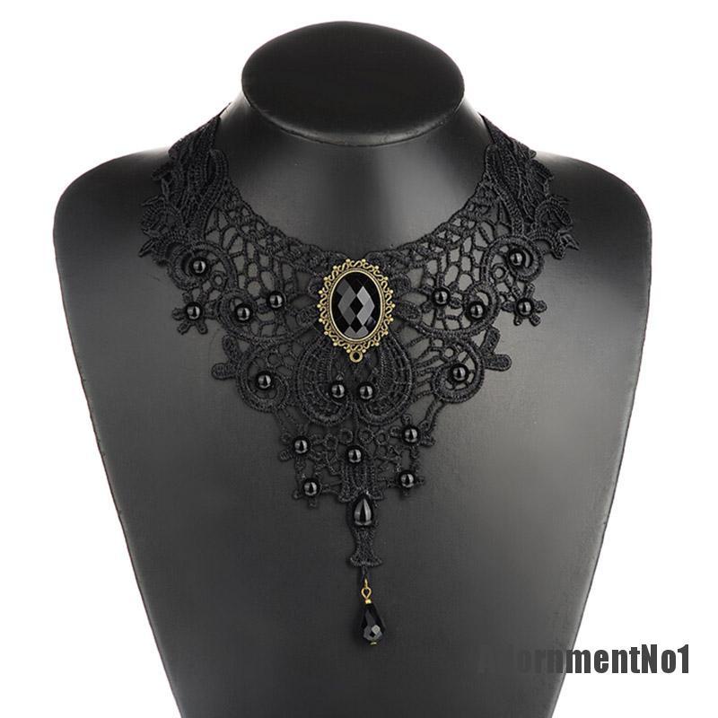 (Adornmentno1) Kalung Choker Lace Hitam Gaya Gothic / Victoria / Steampunk Untuk Wanita