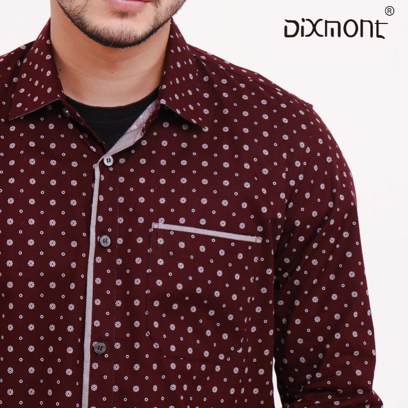 Dixmont Kemeja Pria Basic Formal Motif Lengan Panjang Hem ML00221