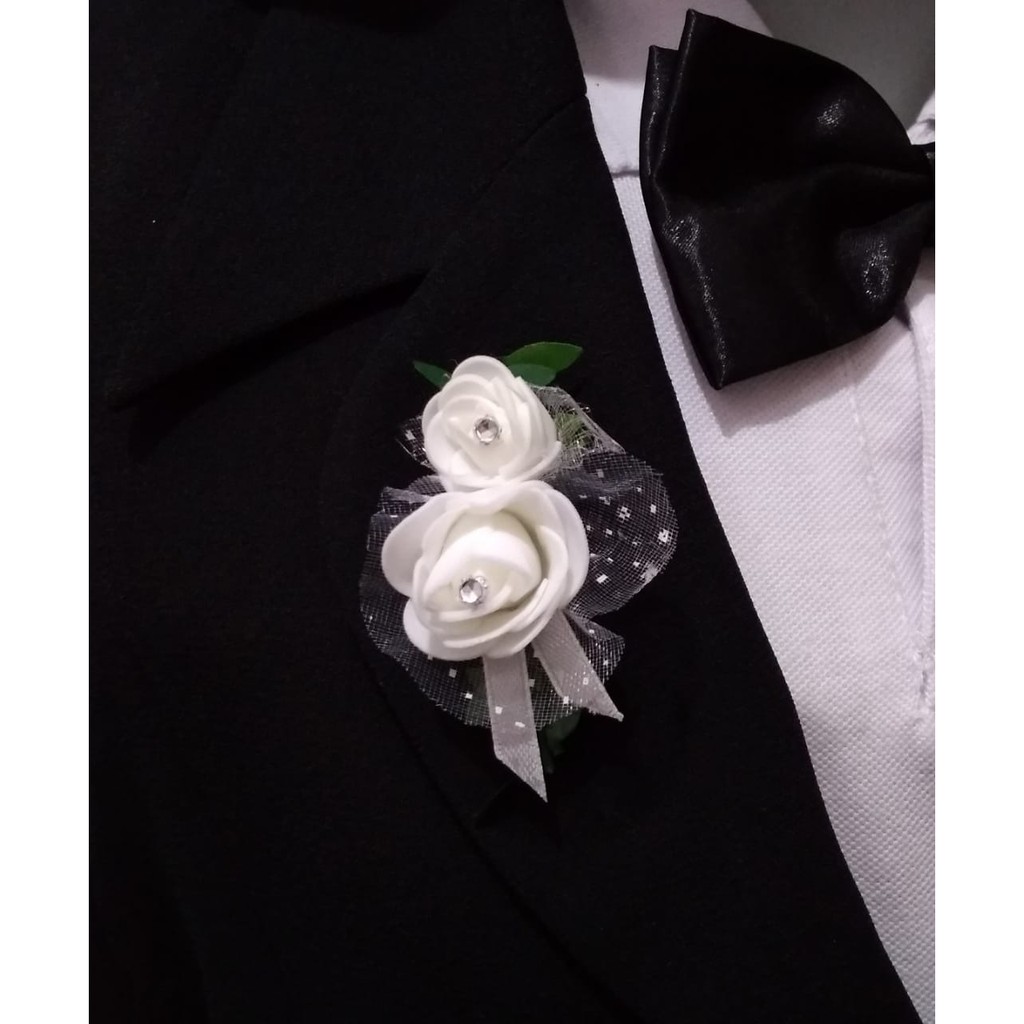 Mini corsage pengantin pria Bros mini dengan 2 bunga dan daun