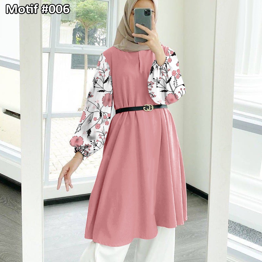 Tunik Jumbo - Gamis Wanita Kekinian - Baju Atasan Wanita - Bungaz Motif Gabungan - Lexoir-Bungaz 006 Dusty