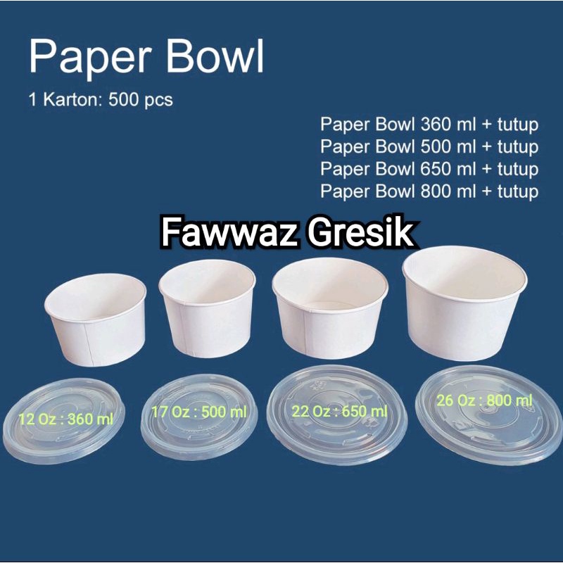 Paper Bowl 650 ml - Mangkok Kertas 22 Oz + Tutup (25 Pcs)