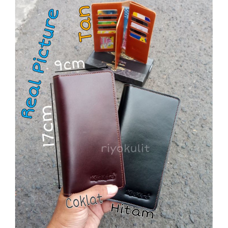 dompet kulit asli pria / wanita panjang Kickers (100% kulit sapi pull up)
