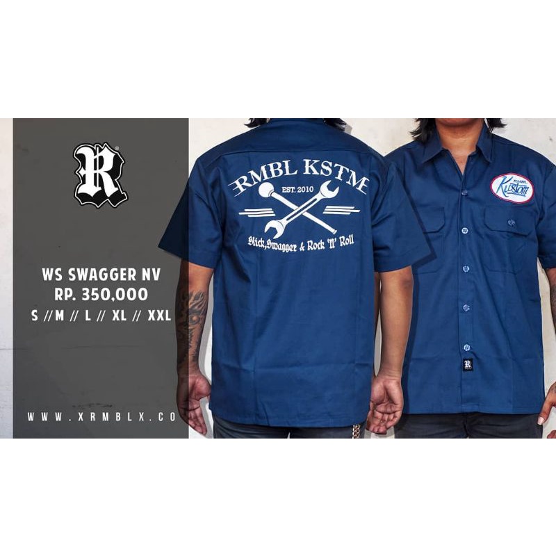 BAJU KEMEJA ATASAN WORKSHIRT RUMBLE ORI WS SWAGGER NAVY BISA COD