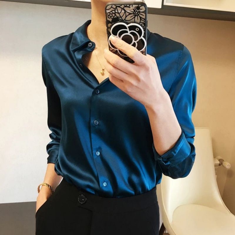 Zero~ 2520 Adella Silk Satin Plain Shirt//Atasan Kemeja &Blouse Wanita//Fashion Import-3
