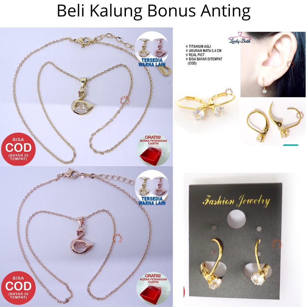 Promo Beli Kalung Gratis Anting - Kalung Wanita Titanium Anti Karat Model Korea Terbaru 4ngsa Gratis Anting Desi Free Kotak Perhiasan Lovelybutik