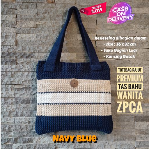 Tote Bag Rajut Premium Tas Bahu Kekinian Strip Milenial Terlaris