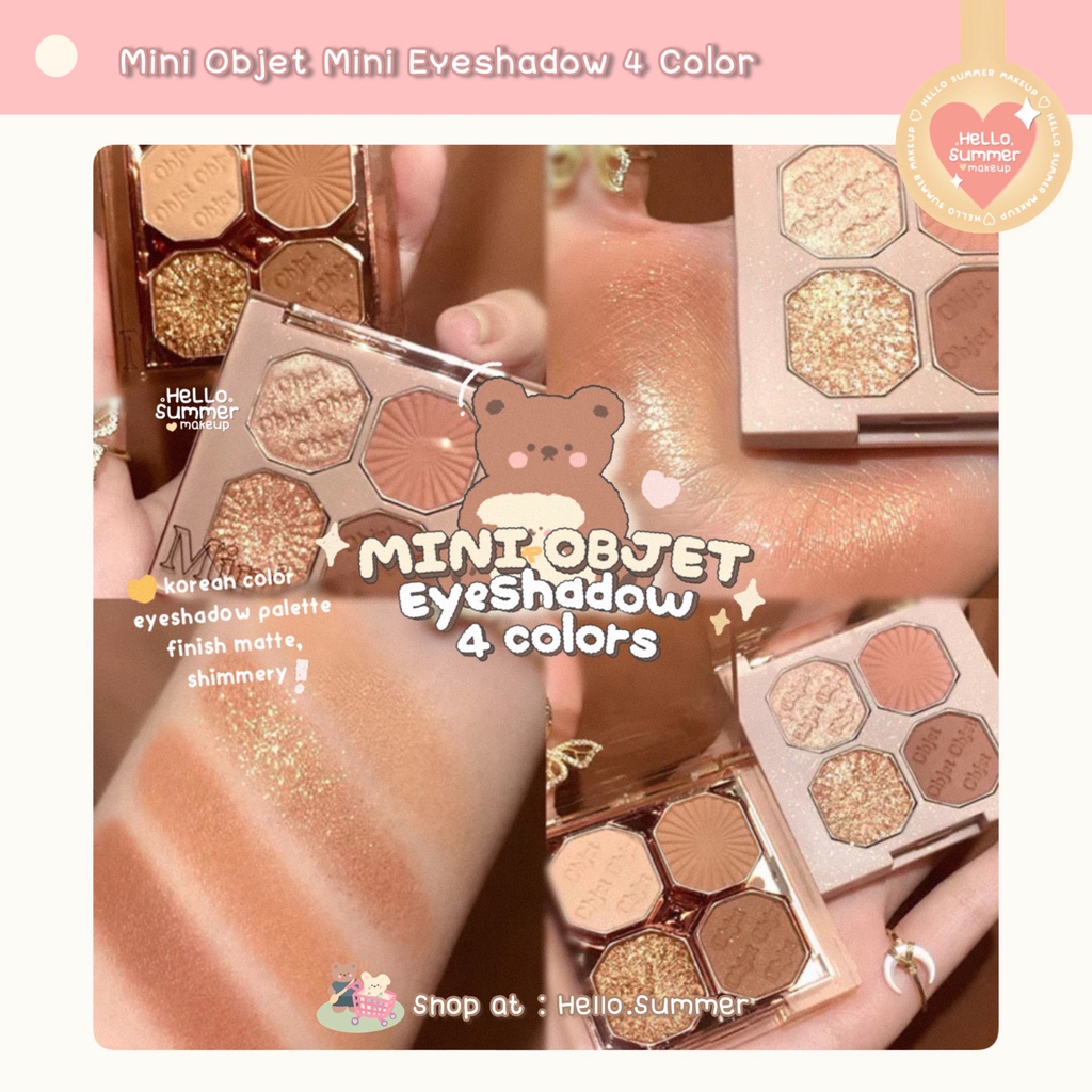 𝐄𝐘𝐄𝐒𝐇𝐀𝐃𝐎𝐖 - [FREE BRUSH] Mini Objet Eyeshadow Palette 4 Color Matte Shimmery Glitter Easy to Blend Pigmented 4gr