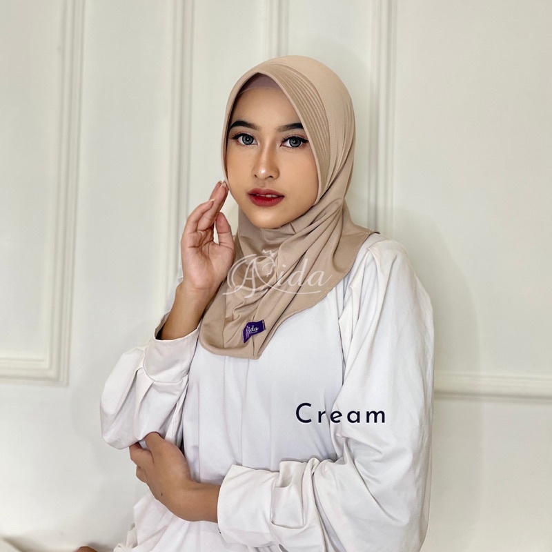 Jilbab Sport Volly Jersey Hijab Instant-Cream
