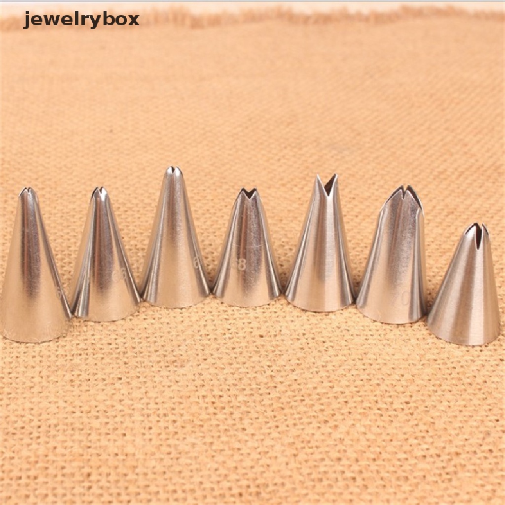 7 Pcs / set Nozzle Icing Piping Krim Kue Bentuk Daun Bahan Stainless Steel