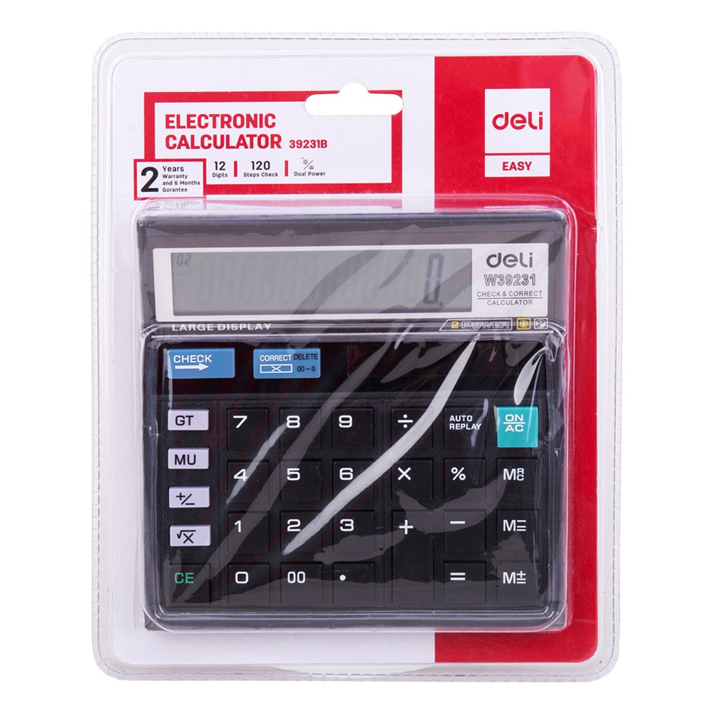 HAPPY TIME DELI KALKULATOR MEJA 12 DIGIT DESKTOP CALCULATOR MODEL KLASIK WARNA HITAM GARANSI 3 TAHUN ALAT TULIS KANTOR SEKOLAH KULIAH W39231B