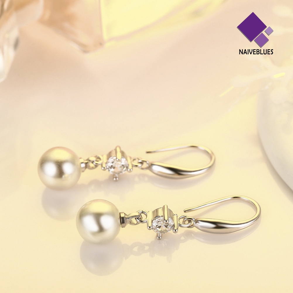 Anting Hook Cubic Zirconia Mutiara Imitasi Untuk Wanita