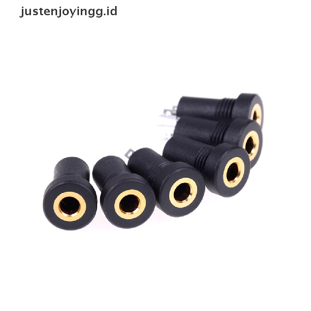 2 Pcs panel Soket jack audio 3.5MM 3 Tiang Warna Hitam Dengan Mur