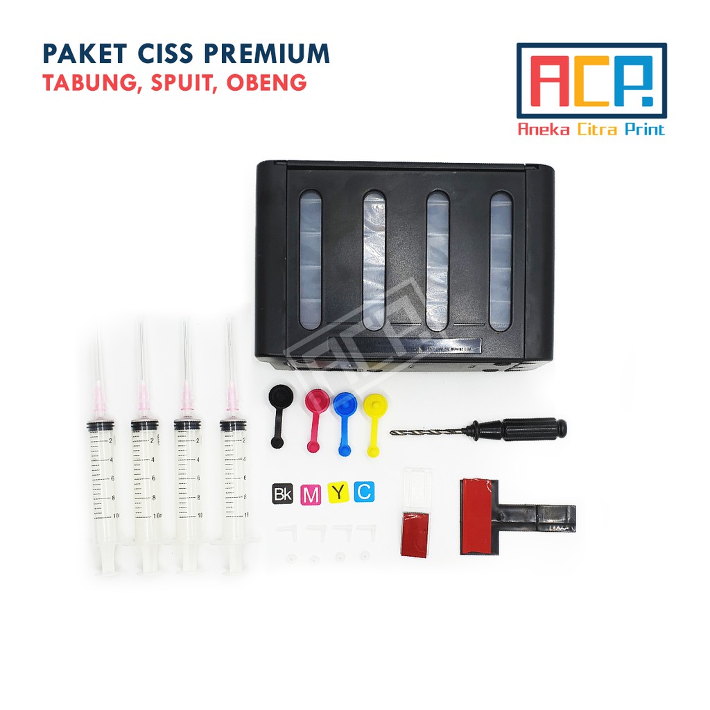 Paket Tabung Infusan Modifikasi Hitam Premium Epson Canon HP + Obeng + Spuit