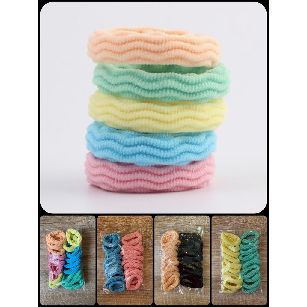 (30pcs) Ikat Rambut Korea /Towel Ring Motif Set / Rubber Band / Hair Tie (Diameter 4,5cm)-TOWEL MOTIF SOFT