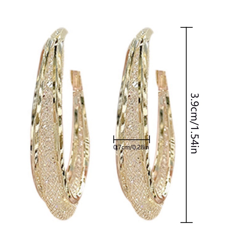 Anting Hoop Bentuk Oval Bahan Mesh Lapis Emas 18k