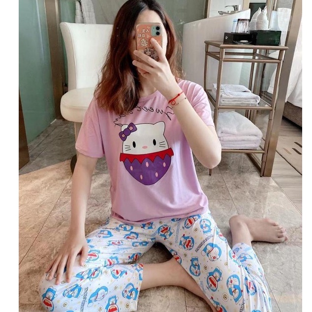 Piyama CP wanita baju tidur import jumbo/bigsize-CP HELLOKITTY BERRY