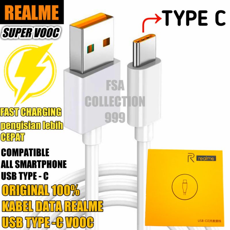 Kabel Data Realme Type C SUPER VOOC REALME X/ XT/ X2/ 5 pro/Realme 6/6 pro/ 7/ 7i/7 pro/C17/C25