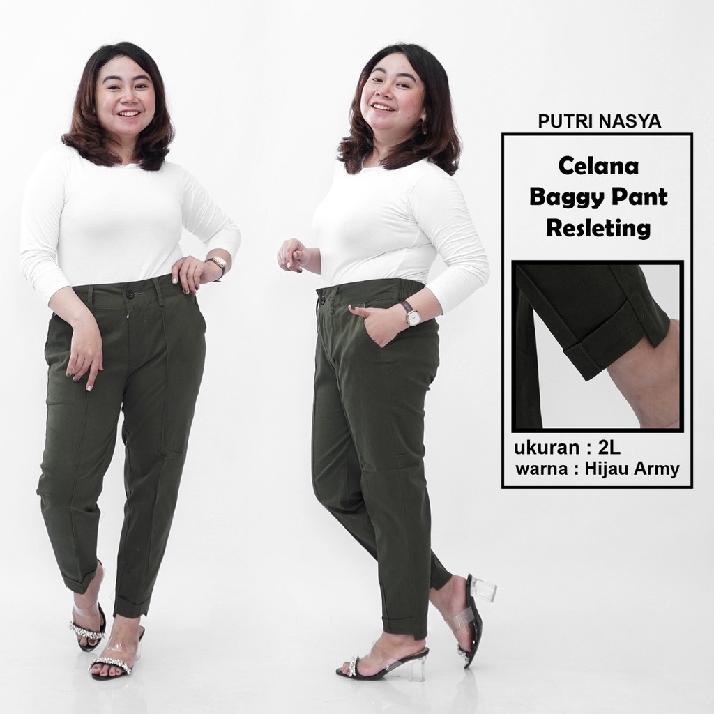 Celana Baggy Pant Super Jumbo XXL, 4L, 5L, 6L, 8L Chino Stret Resleting Cream Moca Capucino Hitam / C+elana Kantor Jumbo Wanita / Celana Kerja Wanita Big Size / Celana Karet Wanita Bahan Formal/ Celana Kekinian Seragam Model Terbaru Super Big