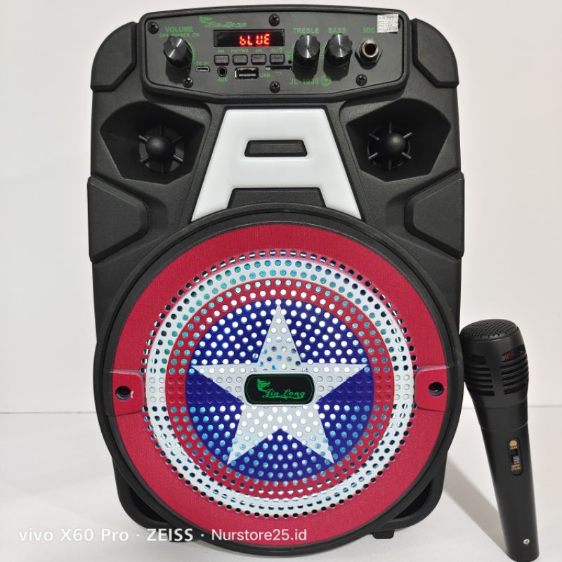 Speaker Bluetooth JIN LONG JL-1938AK 8,5 Inch Bonus Microphone Kabel Karaoke Dan Remot Control Radio